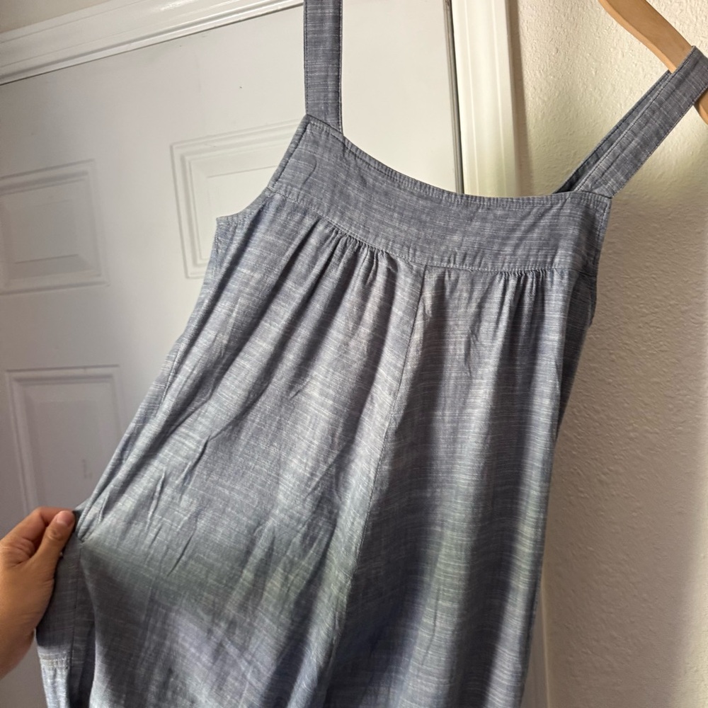 NOOWORKS‎ blue chambray denim cotton Lycra cropped overalls jumpsuit - Picture 5 of 7
